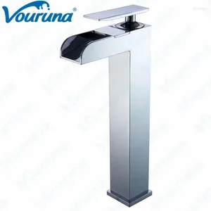 Bathroom Sink Faucets 2024 Wholesale Premium Unique Shape Copper Polished Chrome Single Hole Waterfall Vessel Faucet Mixer Taps