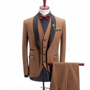 3 sztuki garnitury Fi NOWOŚĆ Casual Boutique Busin Suit / Mężczyzna Dopasowanie kolorów obroża płaszcz płaszcza Kamizelki Zestaw G89R#