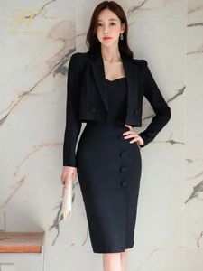 H Han Queen Summer Vestidos Korean 2 Pieces Suit Coat And Suspenders Fashion Professional Dress Women Sheath Pencil Dresses 240318