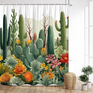 Chuveiro cortinas cactus cortina plantas tropicais bonsai deserto flor borboleta fazenda prancha de madeira palma folha impressão casa decoração do banheiro