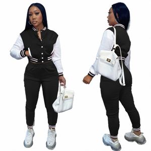 Patchwork Baseball Tracksuit 2 Two Piece Set Mulheres Outfits Sport Varsity Jacket Jogging Pants Track Suits Streetwear Matching c5lx #