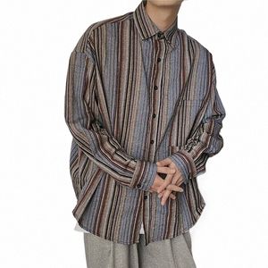 vintage Vertical Striped Lg Sleeve Shirt Men Oversized Unisex Blouses Summer Luxury 2023 Fi Japanese Work Women Cardigan F0eK#