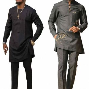 african Traditial Outfit Diki Black O-Neck Elegant Suits For Men New 2Pc Luxury Brand Clothing Full Pant Sets Male Clothes n4Hq#