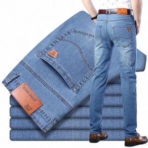 2023 Nya mäns stretch regelbundet passar jeans busin casual classic stil fi denim byxor manliga svartblå ljusblå byxor e1yk#