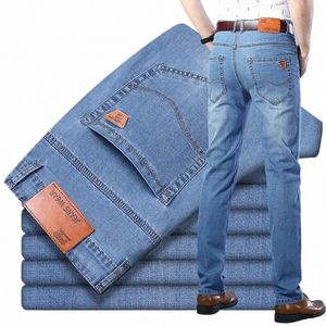 2023 nuovi uomini stretch Regular Fit Jeans Busin casual stile classico Fi pantaloni in denim maschio nero blu luce blu pantaloni e1YK #