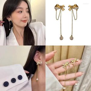 dangle earrings long tassel bow for women for fashion girl ear pendants boho decor pearl 2024トレンドジュエリーギフト