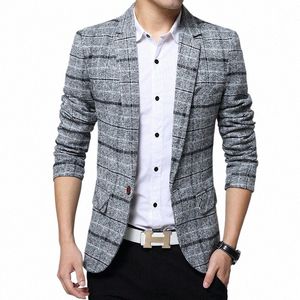 Blazer da uomo Busin Giacche da completo casual Slim Fit Cappotto sportivo scozzese Primavera Autunno Abbigliamento uomo Abiti da viaggio da uomo Blazer