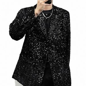 fi Heavy Industry Sequin Suit Blazers Men's Causal Loose Persality Handsome Nightclub Shiny Suit Jackets Male Clothes M6wx#