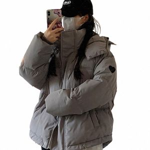 Женская серая зимняя куртка-пуховик Парки с капюшоном Fi American Streetwear Стиль Y2K Женская зимняя короткая верхняя одежда Пальто женское B3jD #