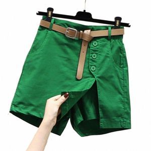 Kvinnor bantning shorts hög midja kvinnors kjol shorts med sido delade fickor över knälängd fast färg för kvinnliga y5ws#