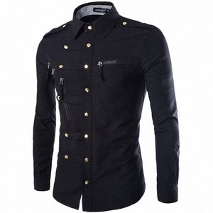 new Arrival Spring/Autumn Men Lg Sleeve Cargo Shirt Casual Slim Fit Fi Epaulet Double Pocket Mens Dr Shirt M L XL XXL p3Jm#