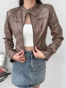 Women's Jackets Streetwear Leather Jacket 2024 Autumn Spring Coat Suede Motorcycle Biker Zipper Long Sleeve PU