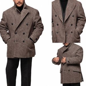 Coat for Men Jackets FI Double Breasted Suits Passar Mannkläder Herringbe Mönster Casual Man Blazers 09BZ#