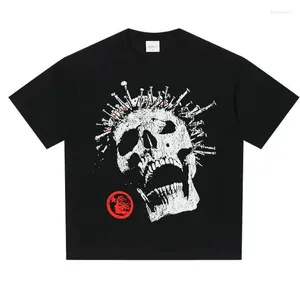 Herren-T-Shirts Herren Hellstar Shirt Tide Kurzarm-T-Shirts mit Totenkopf-Aufdruck High Street Hip Hop Rundhals-T-Shirt