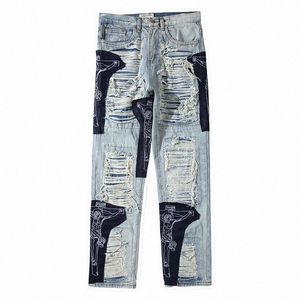 Джинсы с бахромой, мужские джинсы с вышивкой крестом Иисуса, уличные брюки с кисточками, рваные джинсовые брюки в стиле ретро, мешковатые джинсовые брюки Harajuku, мужские v3h5 #