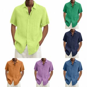 solid Linen Blouse Mens Short Sleeve Baggy Butts Summer Comfortable Pure Cott And Linen Casual Loose Holiday Shirts Tee Tops 50l7#