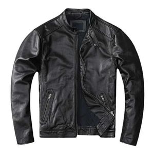 Herren Leder Kunstleder Frühling Natürliches Echtes Leder für Mann Motorrad Schlanker männlicher Mantel Herren Schaffell Biker Modekleidung 240330