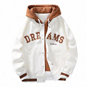 2023 Varsity Baseball Uniform Jacket Men's Autumn Trendy All-Match Student Women Hooded Coats M8SR#