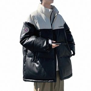 new Leisure Down Jacket Pu Patch Work Sports Coat Men's Fi Brand Winter Down Parkas Couple Clothes Men and Women Outdoor y7tT#