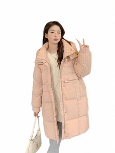 Jaqueta com capuz Mulheres Pato Branco Para Baixo Mid-length Parka Casaco Neve Quente Outwear Senhoras Casual Solto Pato Branco Para Baixo Casaco B17 F9He #