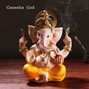 Sculptures Resin Lucky Fortune Elephant God Statue Ganesha Figurine Indian Shiva God Sculpture Religious Ornaments Home Office Decortion