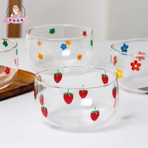 Skålar söt tjej transparent glas skål frukt sallad jordgubbe dessert stor kapacitet havregryn frukost