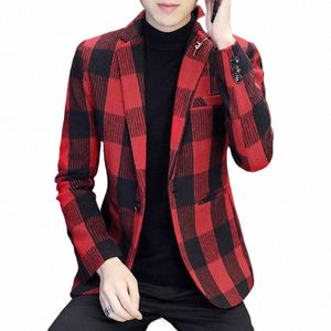 2023 Men's Autumn New Casual Woolen blazer Trend Slim Plaid Thick blazers G6yg#