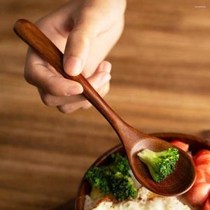 Spoons 6Pcs Wooden Spoon Comfortable Grip Honey Soup Lightweight Cooking For Home Dining Table