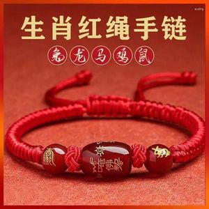 Charme Pulseiras Dragão Ano Este Animal Red Rope Pulseira Handmade Tecido Lucky Beads Fortuna Zodíaco Galo Rato Ornamento