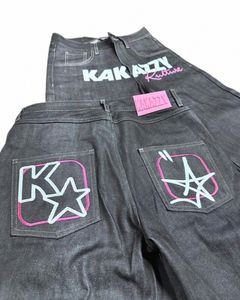 Streetwear Jeans Y2K Erkek Hip Hop Mektubu Baskı Bol Kot Siyah Pantolon Yeni Punk Rock Harajuku Gotik Yüksek Bel Geniş Bacak Pantolon L4CJ#