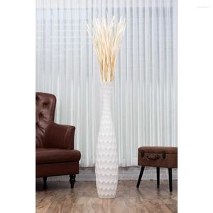 Vaser vas stort vitt heminredningsgolv 43 tum hög trämekorativ blommor som används för falska växter