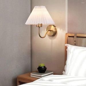 Wandleuchte aus plissiertem Stoff, Gold, Nachttischlampe, Badezimmer, Kommode, Waschtisch, festverdrahtete Beleuchtung für Schlafzimmer, Wohnzimmer