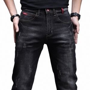 Джинсы с вышивкой мужские осенне-зимние новые корейские Fi тонкие брюки для маленьких ног эластичные винтажные уличные джинсовые брюки мужские L9Wc #