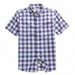 Summer 100% Cott Breattable Mens Shirts Fi Thin Short Sleeve Dr Shirt Blus Male Slim Fit Plaid High Quality Shirt U3YW#