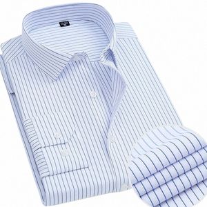 Spring New Men's Striped LG-ärmad skjorta N-Idring Anti-rynka Bekväm andningsbar busin Casual Fi Slim Fit X9kk#