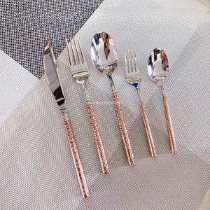 Herbata gałki 5pcs Rose Gold Restaurant zastawa stołowa widelca noża i łyżka zachodnie okrągłe uchwyt