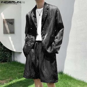 Herr t-shirts 2023 män sätter polka dot print lapel långärmad blazer shorts 2st streetwear se om mode mens casual suits24328