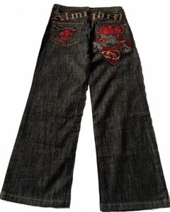 High Street Spliced Brief Design Hohe Taille Jeans Frauen 2023 Herbst und Winter Gothic Harajuku Fi Breite Bein Jeans Frauen f4oG #