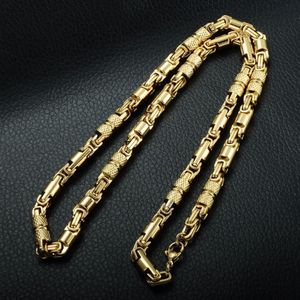 Två ton guldfärghalsband titan rostfritt stål 55 cm 6mm tung länk byzantinska kedjor halsband för män smycken264o