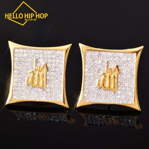 Hallo Hip-Hop, 15 mm, quadratischer Allah-Ohrring mit Schraubverschluss, Iced Out, Zirkonia, für Männer und Frauen, Ohrstecker, Hip-Hop-Schmuck, bestes Geschenk