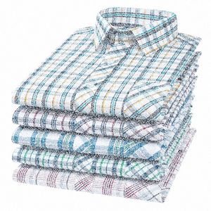 Vår sommar 100% ren Cott Man 'skjorta LG Sleeve Plaid Cool Checkered Shirts Men Busin Casual With Pocket Leisure A8QD#