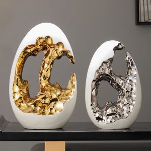 Miniatyrer keramiska gyllene ägg silver ägg fisk ornament hem dekor kontor skrivbord dekoration djur staty hantverk hushållsegåva