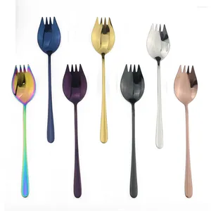 Spoons Salad Titanium Fork Spoon Long Handle Outdoor Portable Mirror Finish Dinner Spork Cutlery Camping 1piece