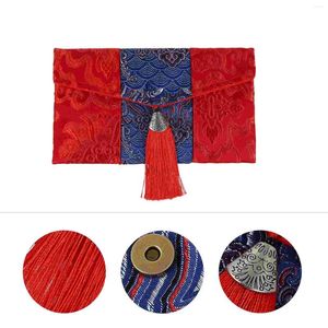 Envoltório de presente tecido envelope vermelho carteira fina para mulheres pano de casamento estilo chinês bolsa de dinheiro pacote de brocado senhorita
