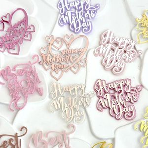 Cake Tools 10st Glitter Happy Mother's Day Toppers Acrylic Mirror Pink Cupcake Topper Heart Mom Party Dessert Decorations