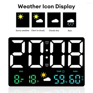 Väggklockor stor digital klocktemperatur fuktighet Datum Display Väder Färglarm för sovrum Tabell