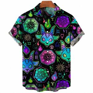 Ny Hawaiian 3D -tryck Devil Horror Shirt Men kläder Loose Breattable Men's Shirts Summer Male Shirt Male Clothes Short Sleeve L9Z3#