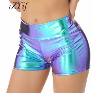 womens Metallic Booty Shorts High Waisted Shiny Rave Bottoms for Jazz Pole Dance Festival Costumes Sexy Party Club Shorts 51vX#