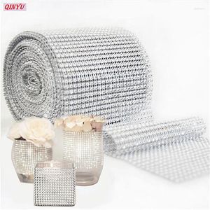 Party Decoration 1 Roll 24 Rows Silver Crystal Diamond Mesh Rhinestone Ribbon For Birthday Wedding Diy Cake Wrap Tulle 5Z