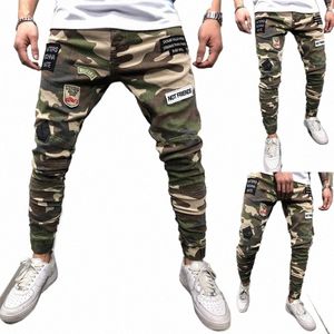 fi men dżinsy kampuj armia wojskowa dżinsowe spodnie Slim Cargo Pencil Pants Man Hip Hop Biker Joggers Hombre 87is#